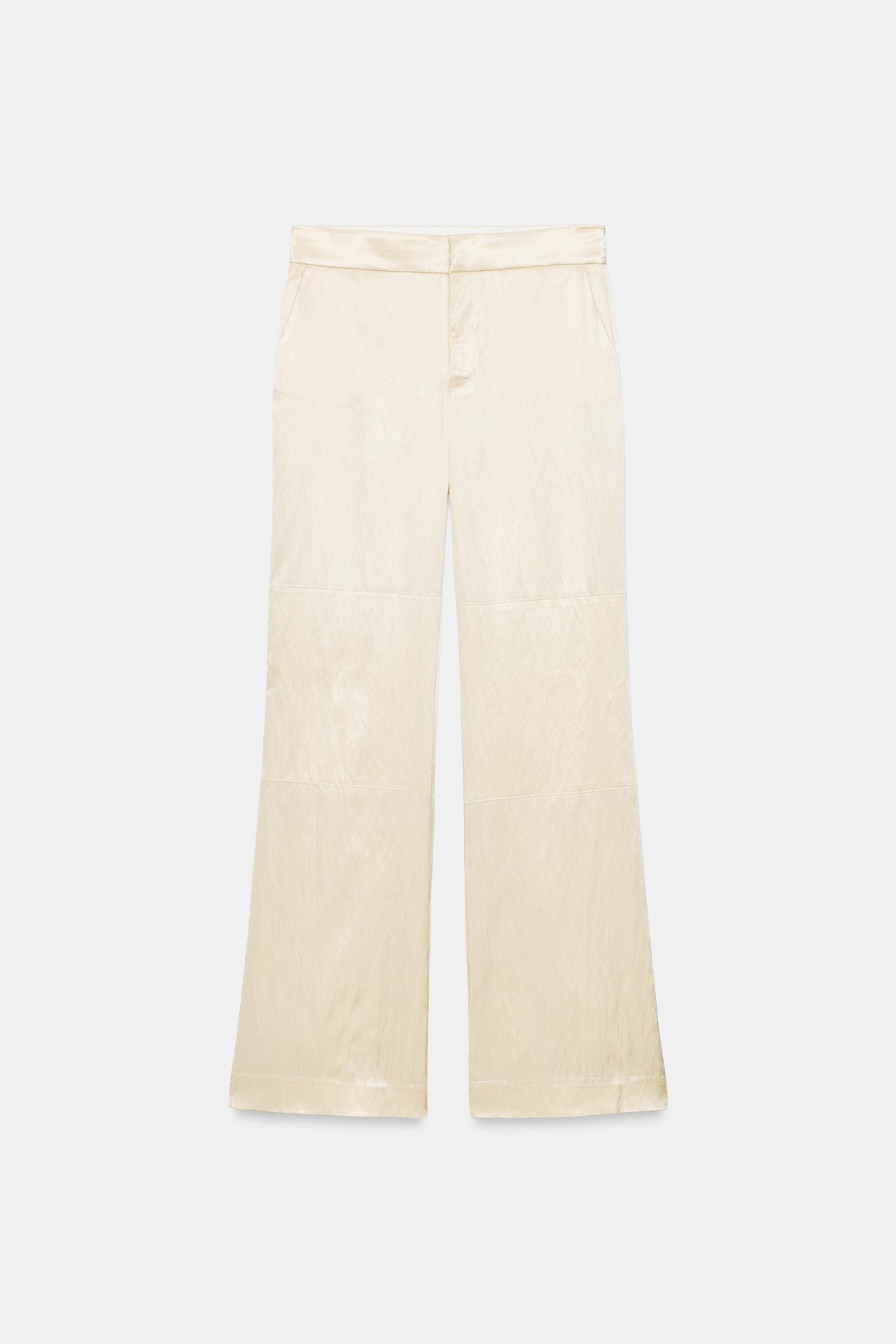 SATIN EFFECT CONTRAST PANTS — Beige