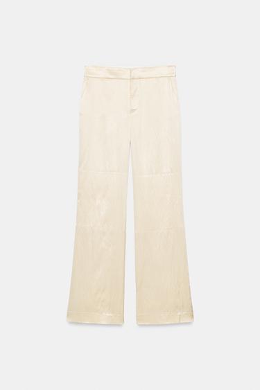 SATIN EFFECT CONTRAST PANTS — Beige 2