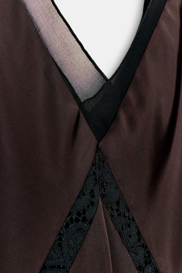 ASYMMETRIC SATIN MIDI DRESS - Brown by Zara