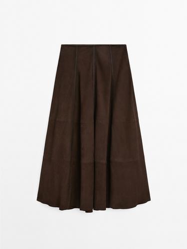 Zara Suede leather flared midi skirt - Brown