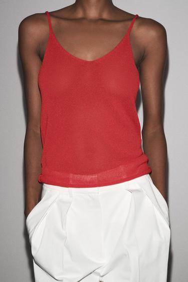 TOP EN MAILLE À BRETELLES - Rouge de Zara