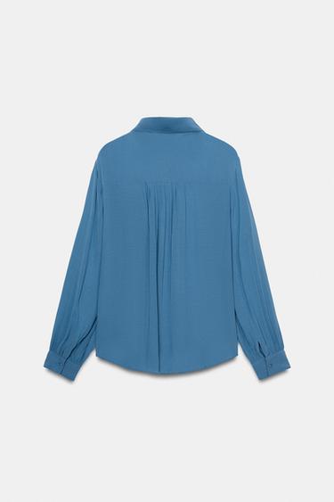 CHEMISE FLUIDE À PLIS NERVURÉS - Bleu de Zara - Image 8
