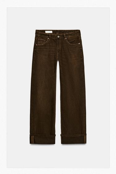Zara TRF MID-RISE FOLD-UP STRAIGHT LEG JEANS - Brown