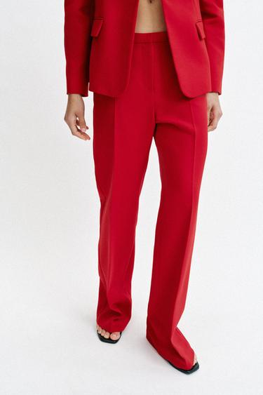 HIGH-WAIST STRAIGHT-LEG TROUSERS - Red by Zara