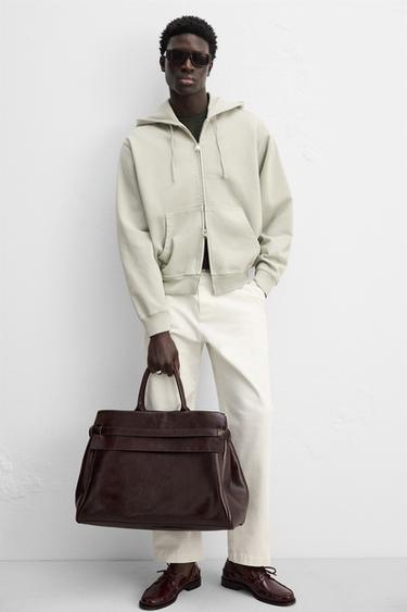 WASHED ZIP-UP HOODIE - Light beige by Zara - Image 5