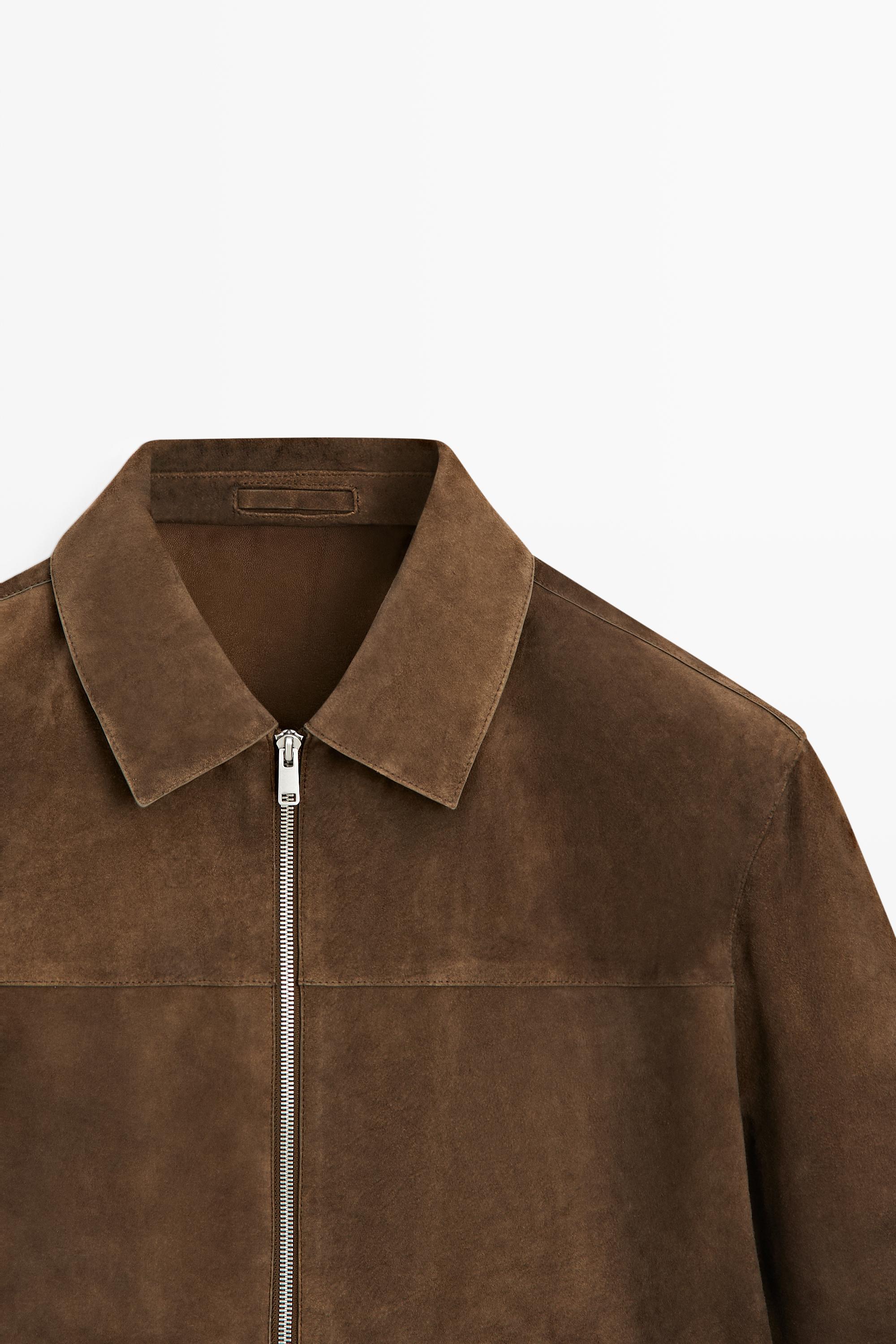 Suede leather zip-up jacket