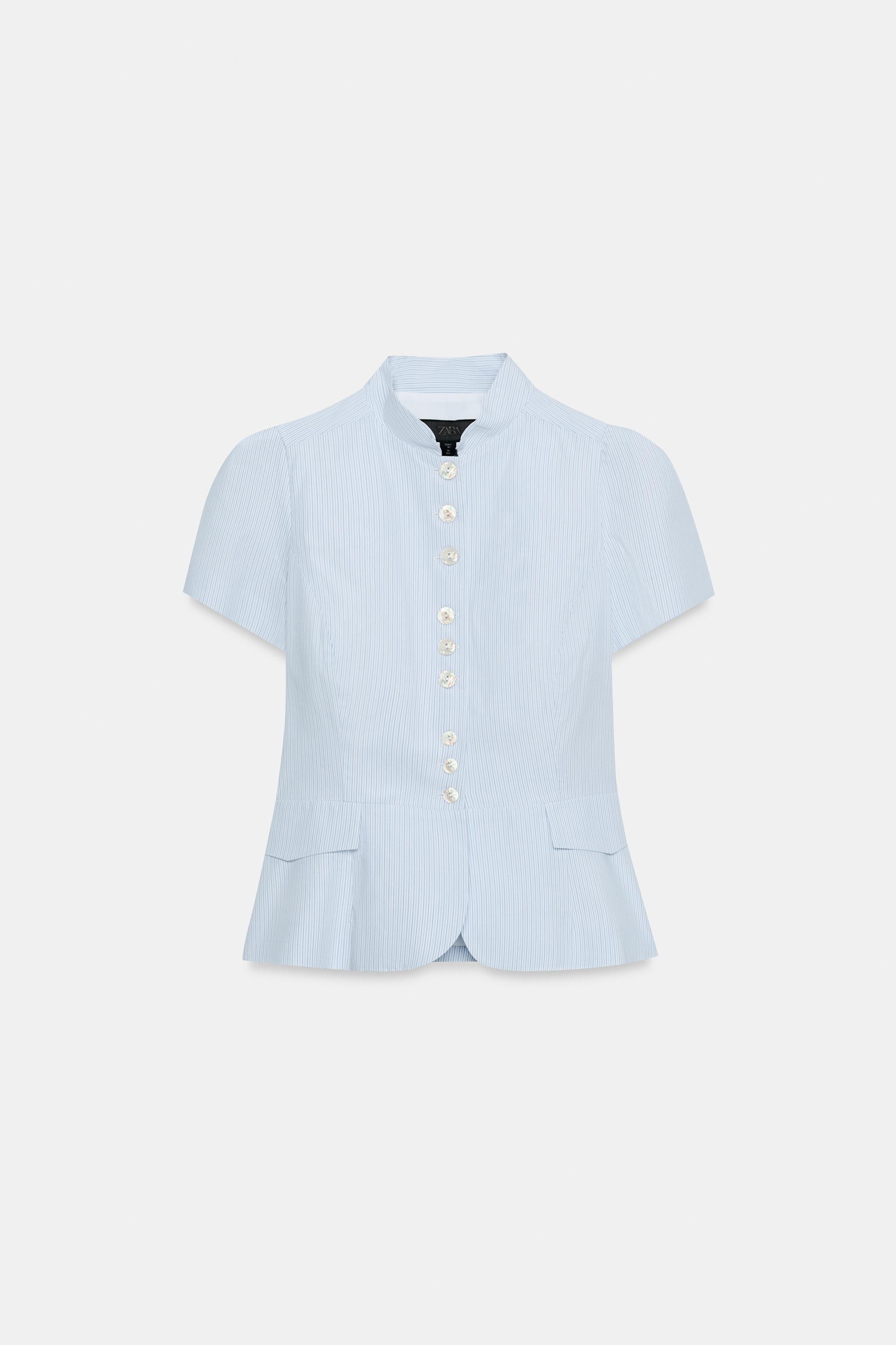 SHORT SLEEVE BUTTON-FRONT TOP - Blue / White | ZARA Canada