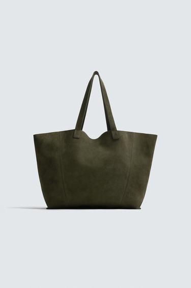 BOLSA SHOPPER PIEL - Verde Caqui de Zara