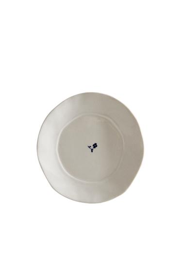 Zara PORCELAIN DESSERT PLATE WITH FLORAL PRINT - 白色 / 海藍色