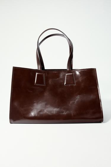 LEATHER TOTE - Burgundy Red by Zara