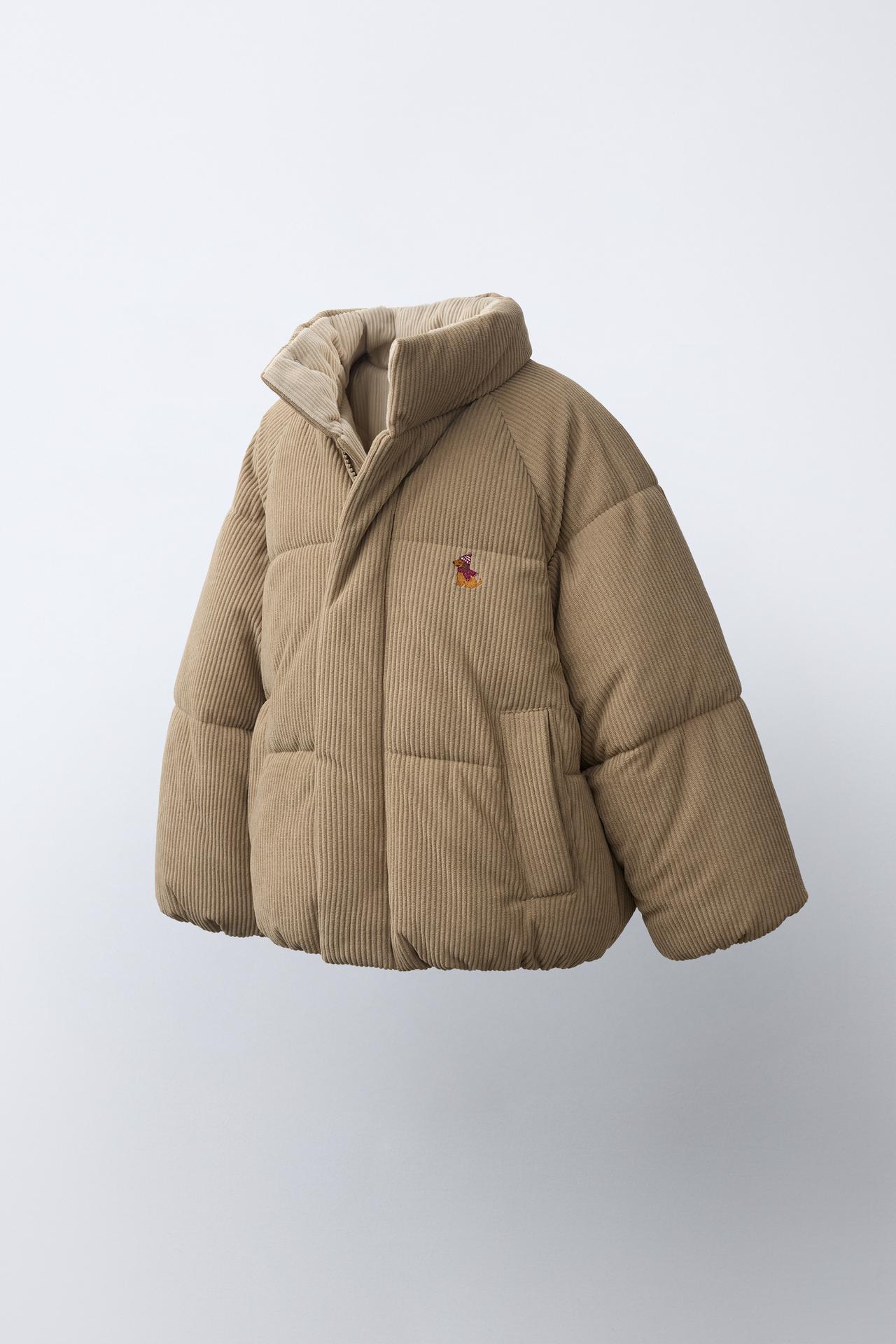 EMBROIDERED DOG QUILTED JACKET — taupe brown