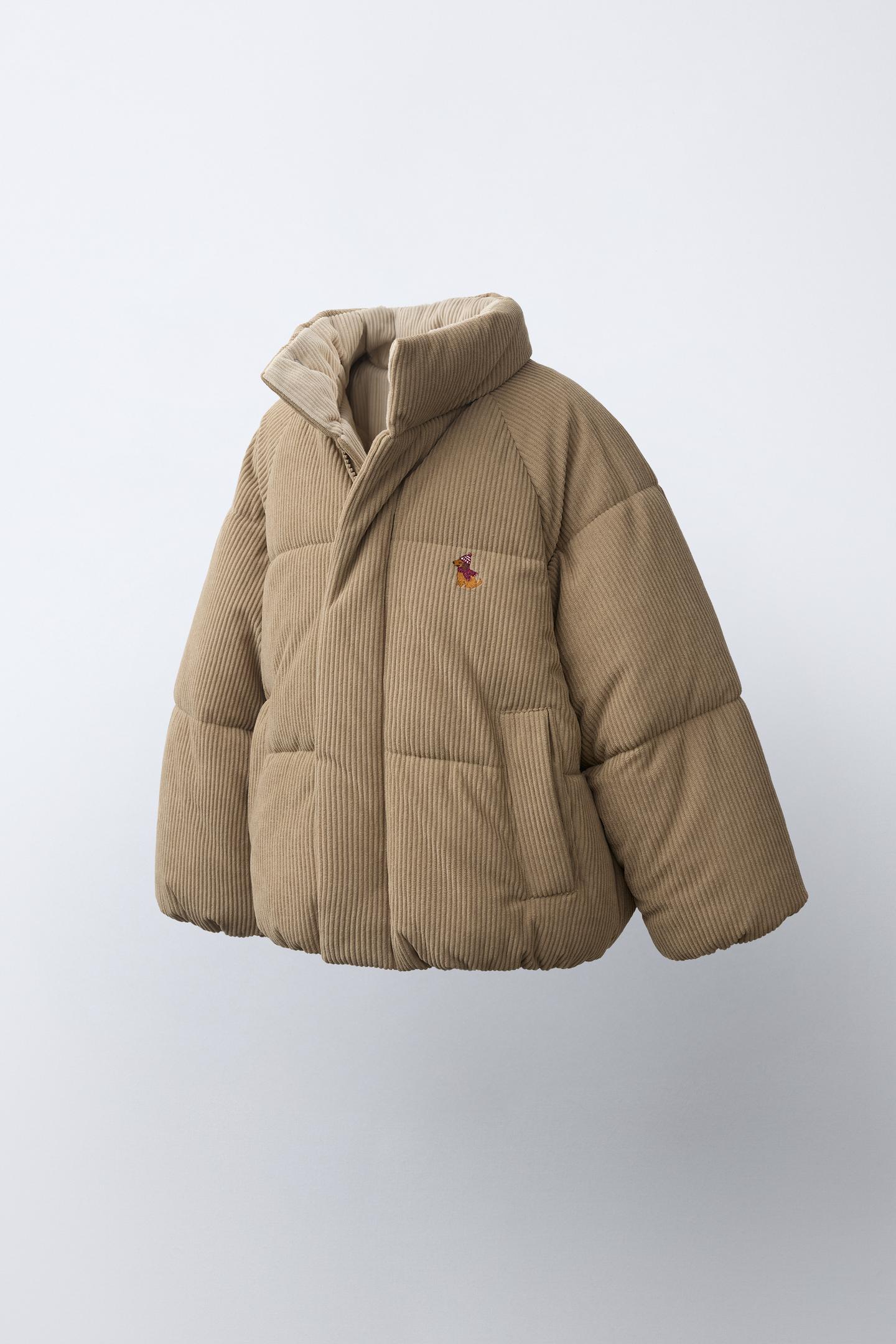 Детская куртка Zara Embroidered Dog Quilted, цвет: Серо-коричневый коричневый — фото 2
