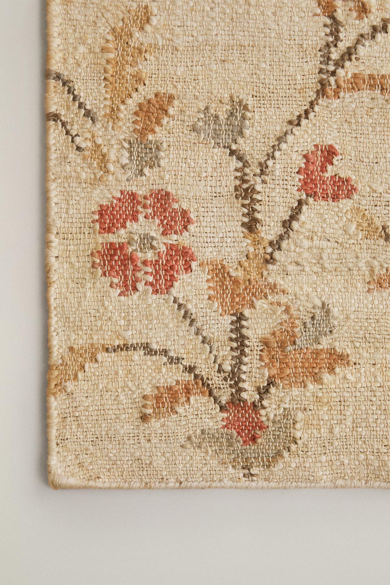 FLORAL JUTE RUG — Light beige