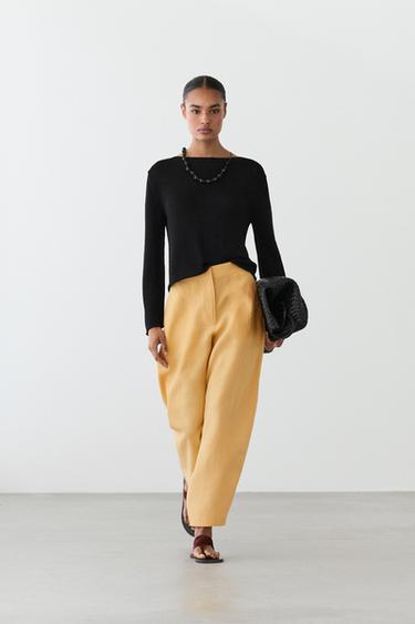 Zara Linen barrel fit pants - Yellow