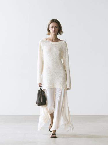 Zara Asymmetric midi dress with contrast detail - Ecru - Image 0