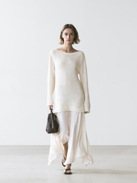 Asymmetric midi dress with contrast detail