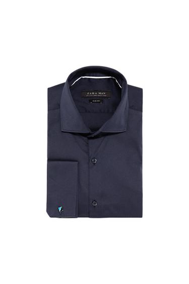 TEXTURED WEAVE SHIRT WITH FRENCH CUFFS