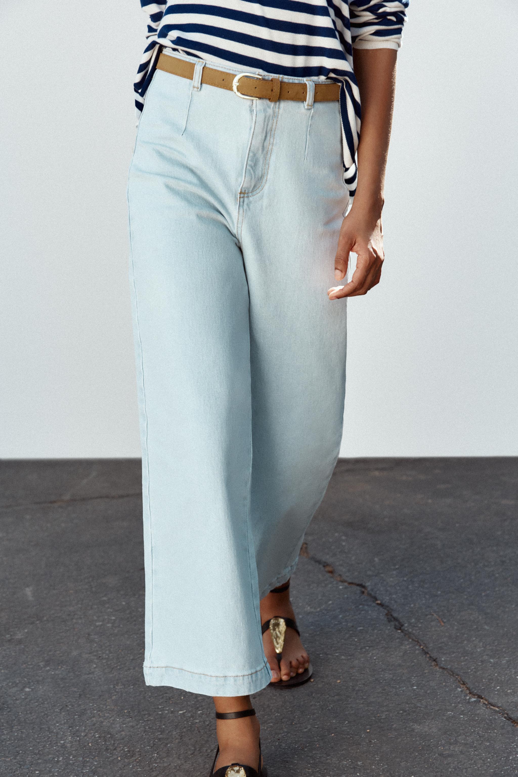 Z1975 BELTED HIGH RISE CROPPED WIDE LEG JEANS - Mid-blue Z1975 BELTED HIGH RISE CROPPED WIDE LEG JEANS - Mid-blue