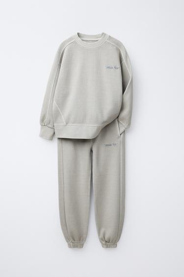 Zara INTERLOCK SWEATSHIRT AND JOGGER PANTS SET - Ice