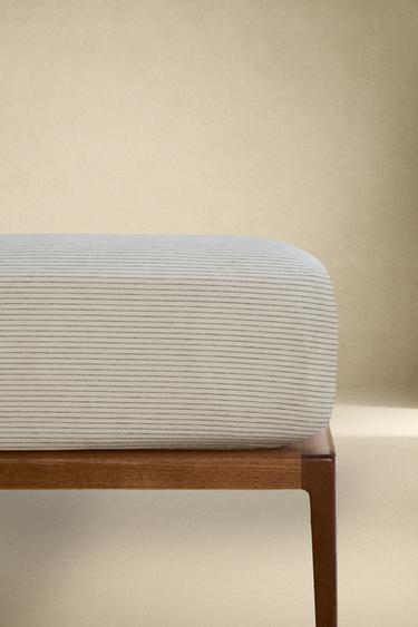 STRIPED FLANNEL FITTED SHEET - Ecru by Zara