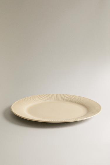 SCORED STONEWARE DINNER PLATE - Dark beige by Zara - Image 1