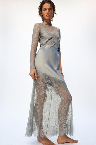 ZW COLLECTION SATIN LACE DRESS - Grey by Zara - Image 1