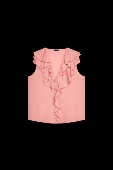 ÄRMELLOSE BLUSE MIT VOLANTS - MARSALA von Zara - Bild 0