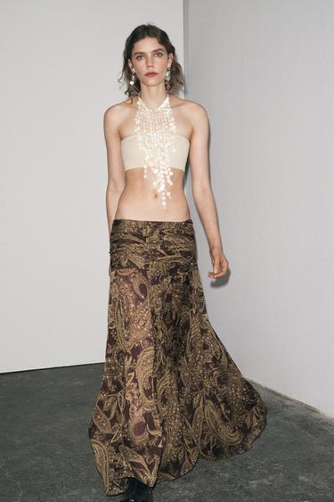 Zara ZW COLLECTION PRINTED SKIRT - Brown - Image 0