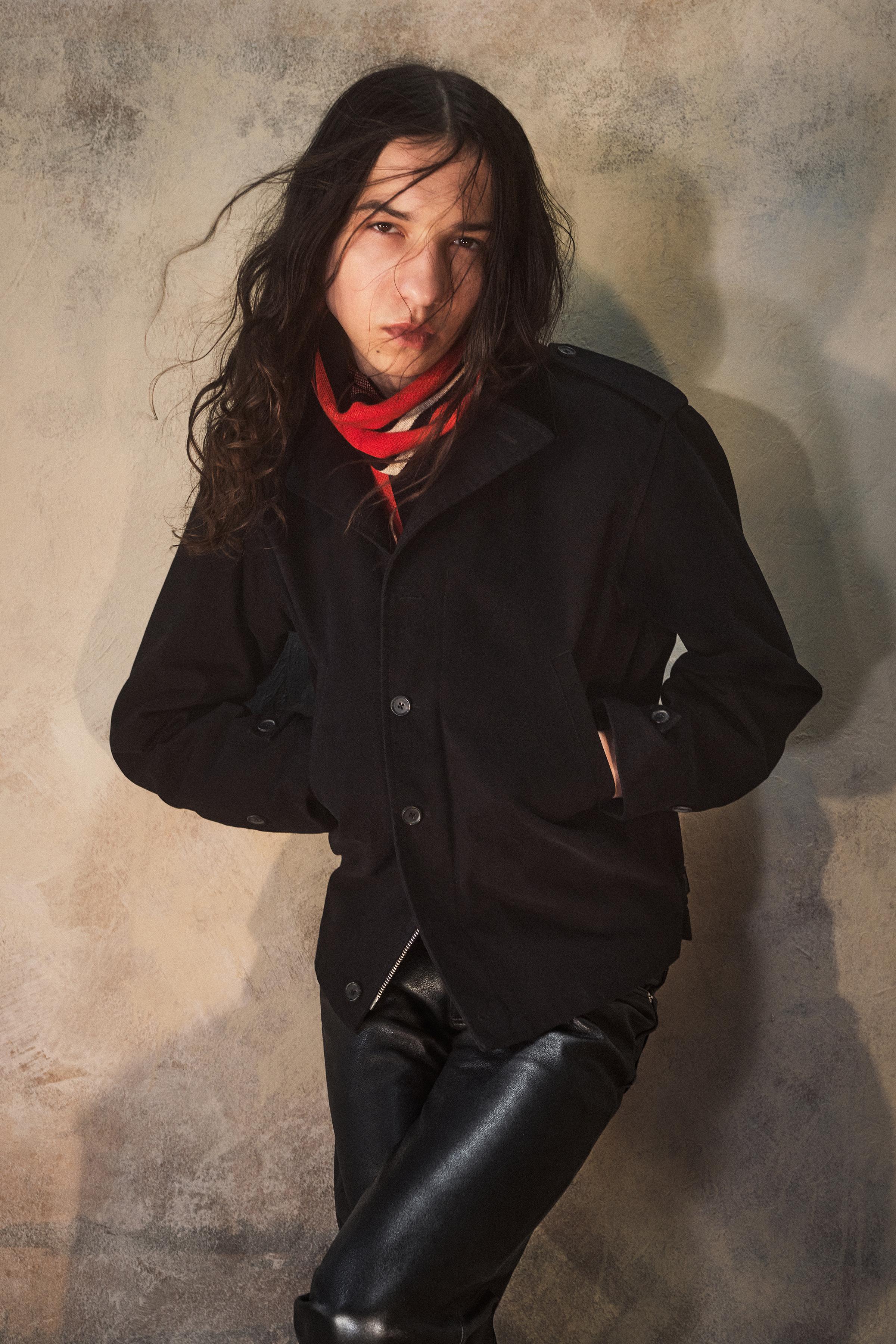Women's Mid Length Leather Jacket With Belt And Long Sleeved