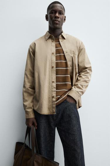 CHEMISE STRUCTURÉE TWILL DÉLAVÉE - Marron clair de Zara - Image 4