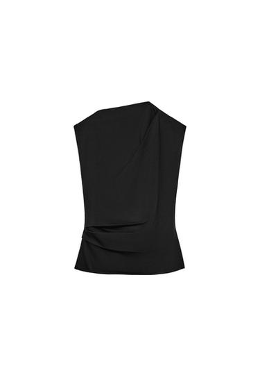 DRAPED COTTON TOP - Black by Zara