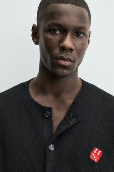 DICE HEARTS PATCH CARDIGAN - Black by Zara - Image 4