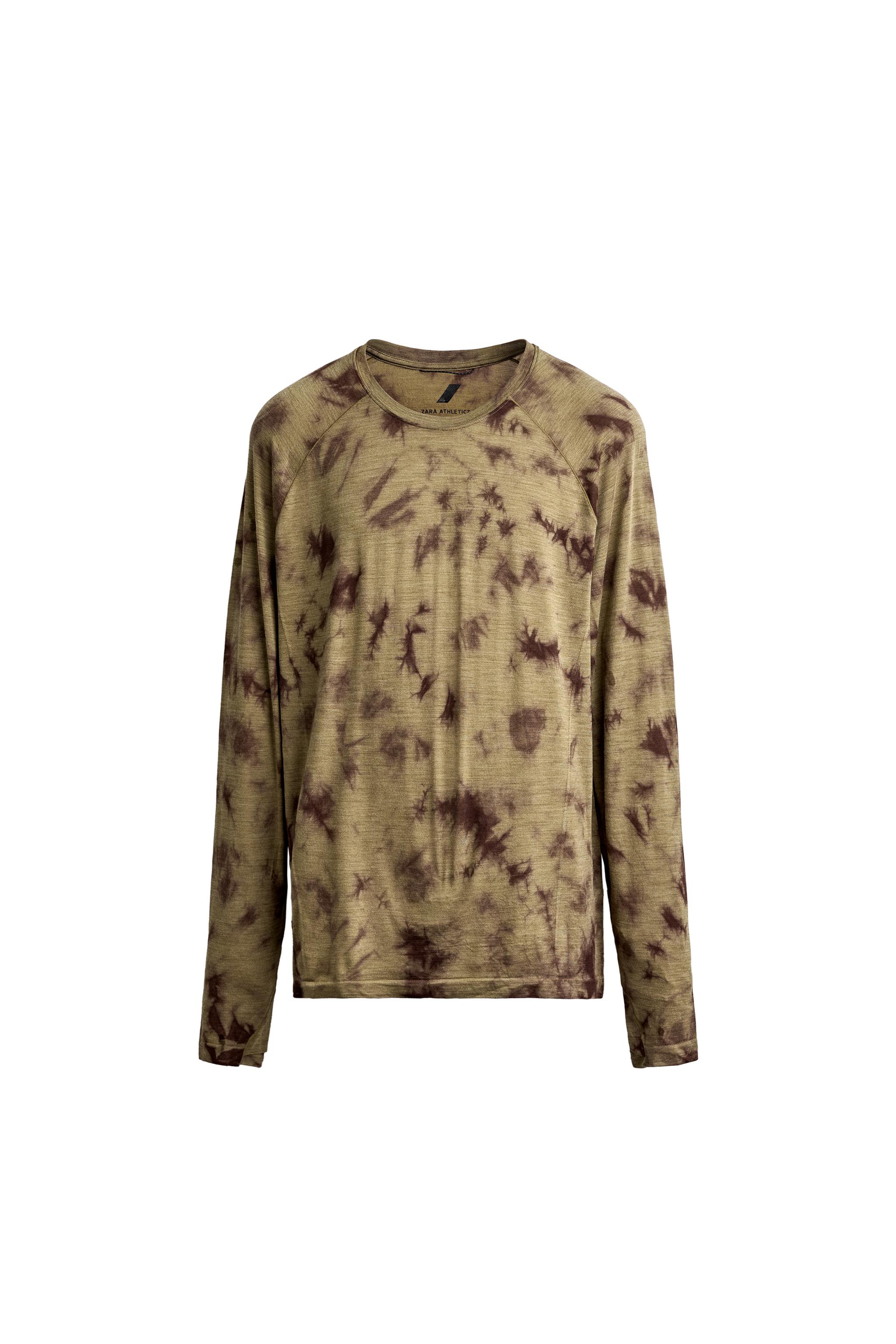 WOOL BLEND TIE DYE TECHNICAL T-SHIRT - Ecru / Khaki | ZARA United