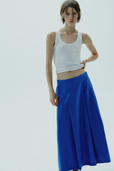 JUPE MIDI PLIS - Bleu moyen de Zara