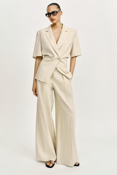 LINEN BLEND WIDE-LEG TROUSERS - Light beige by Zara