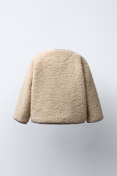 VESTE EFFET MOUTON À LISERÉS FLEURIS - Écru de Zara - Image 3