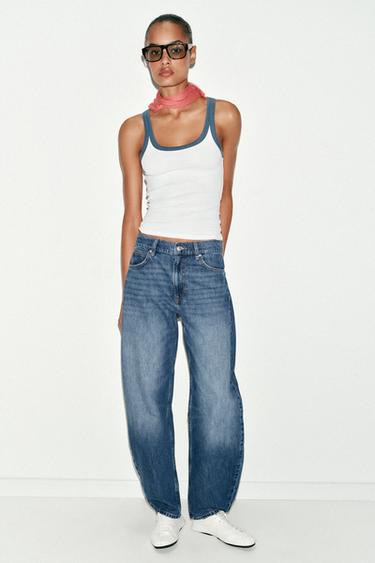 Zara RIB SLEEVELESS TOP - Blue / White