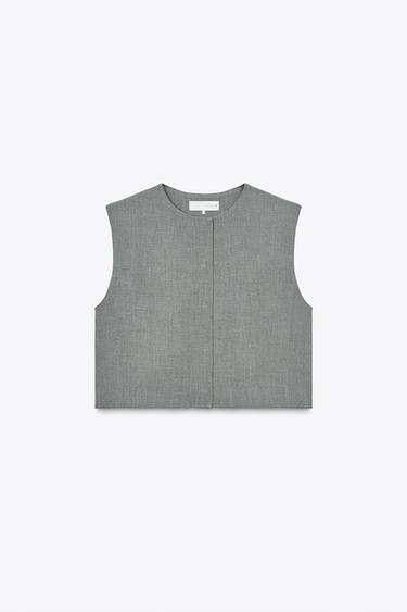 CHALECO CORTO BOTONES OCULTOS - Gris de Zara