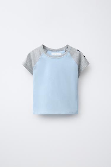 Zara RAGLAN SLEEVE T-SHIRT - Light blue