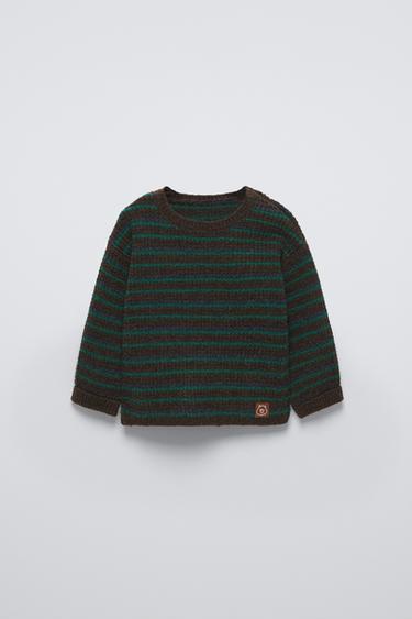 Zara STRIPED KNIT SWEATER - Brown / Green