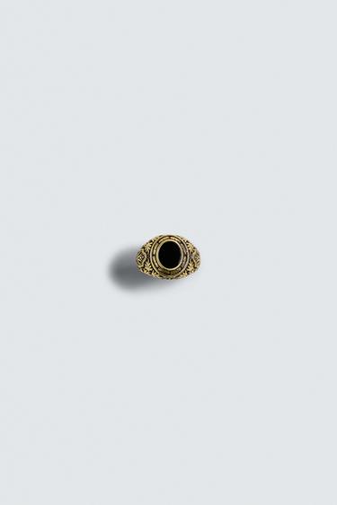 ANILLO GRABADO COMBINADO PIEDRA - Oro de Zara