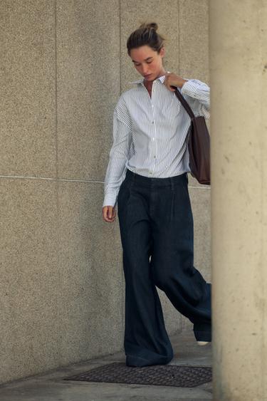 JEANS Z1975 WIDE LEG ZE ŚREDNIM STANEM I ZASZEWKAMI - Niebieski Zara