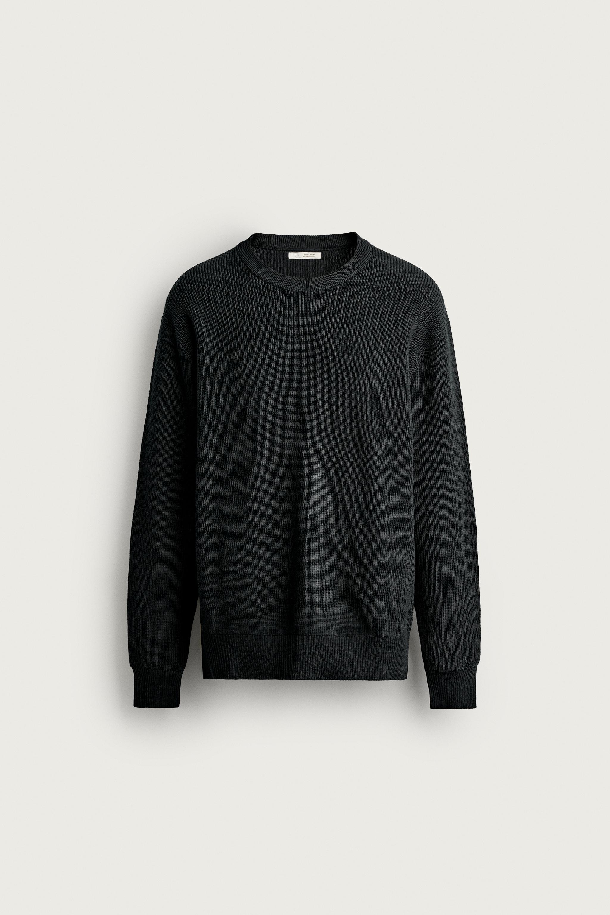 REGULAR FIT KNIT SWEATER — Black
