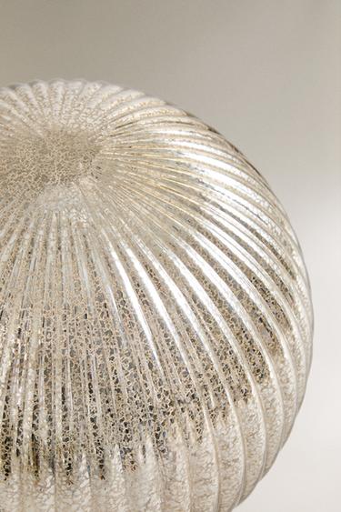 SMALL STRIPED LED LIGHT BAUBLE CHRISTMAS DECORATION - Silver by Zara - Image 2