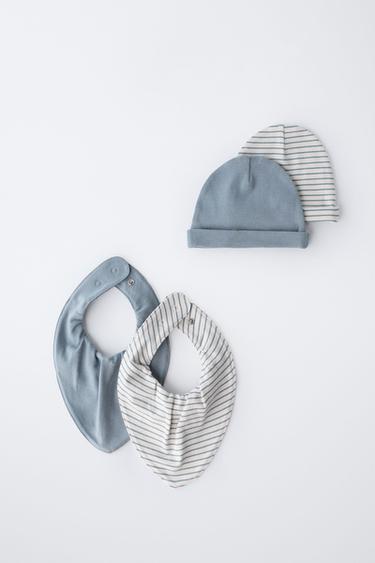 LOT DE DEUX BONNETS ET DEUX BAVOIRS - Bleu de Zara - Image 3