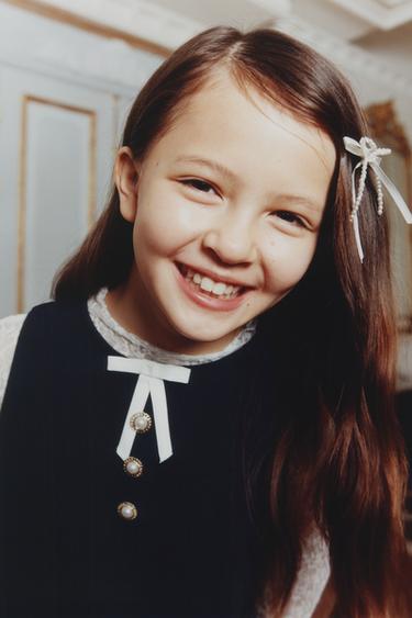 Zara 鈕扣與蝴蝶結紋理吊帶裙 - 海藍色