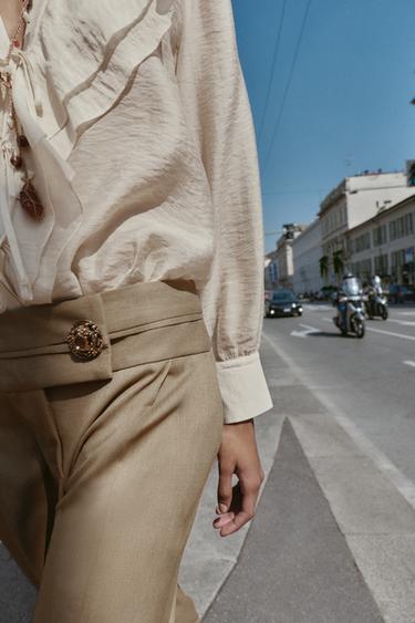 GOLD BUTTON WIDE-LEG TROUSERS - Sand by Zara - Image 2