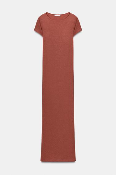 ROBE LONGUE À MANCHES COURTES - Orange de Zara - Image 6