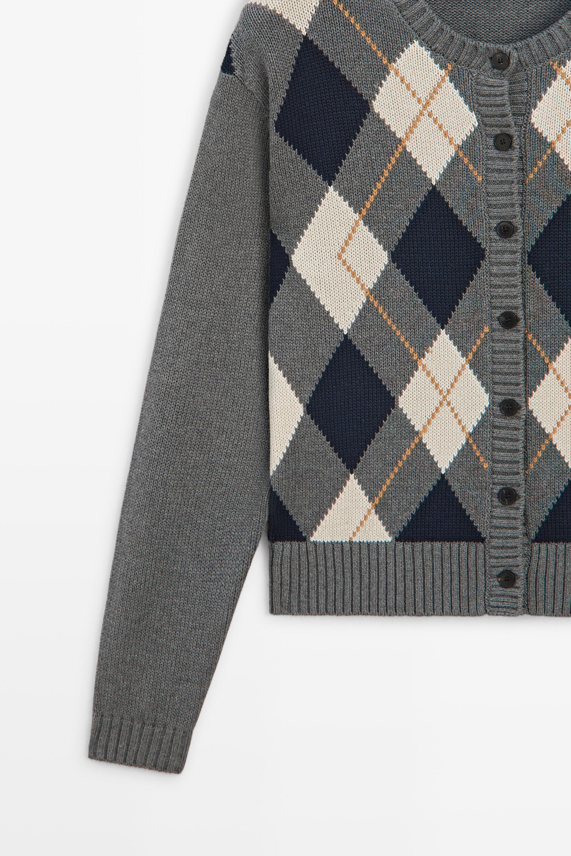 100% cotton diamond knit cardigan