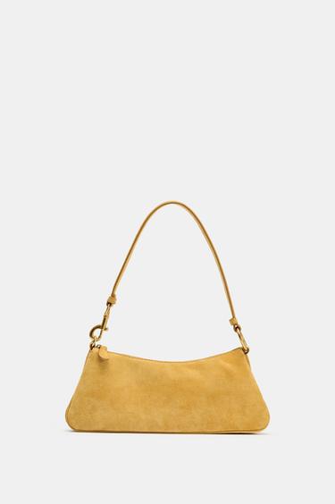 BOLSA DE OMBRO EM COURO E CROUTE - Amarelo-mostarda da Zara
